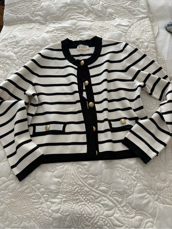 Marled Sweaters - Marled Striped Knit Cardigan Jacket - Black & White